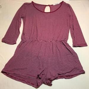 🍁Heart Hips maroon white striped romper Medium